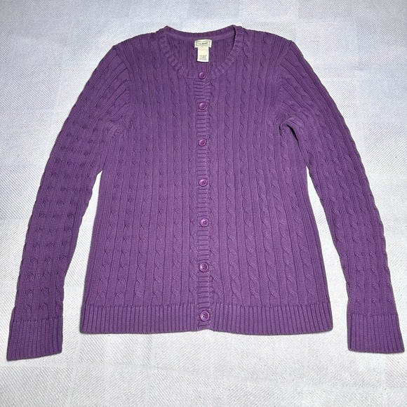 L.L. Bean Sweaters - LL Bean Cable Knit Cardigan Sweater Womens Large Purple Cotton‎ Cottagecore